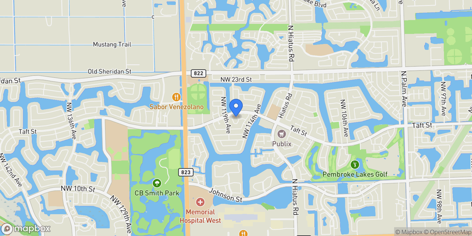 Map showing 1620 NW 118th Avenue, Pembroke Pines, FL 33026, Pembroke Pines, Florida, United States.