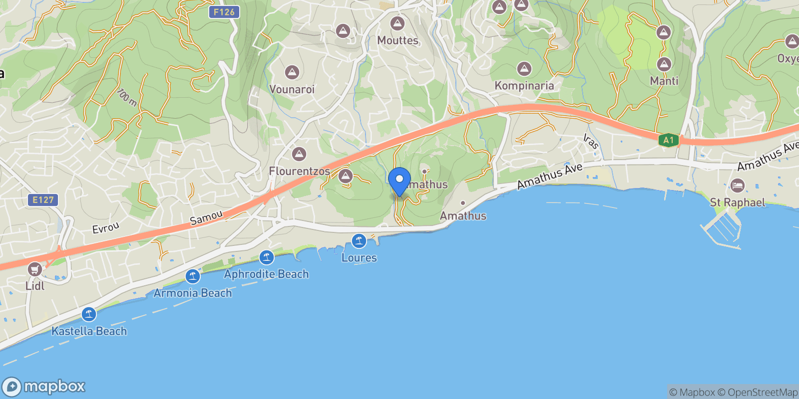 Map showing Agios Tychon, Limassol, Cyprus.