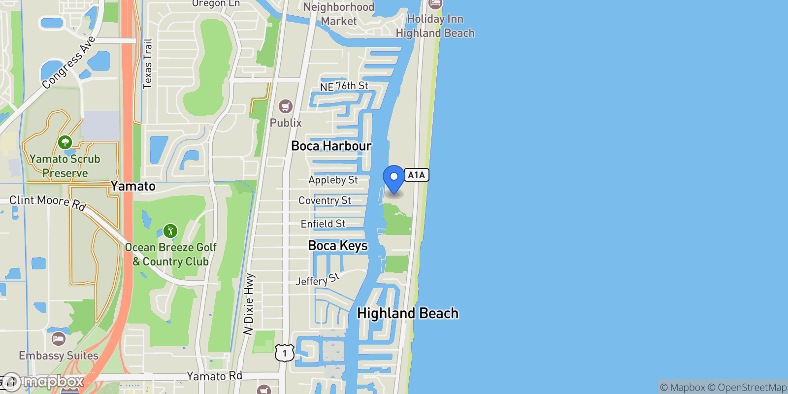 Map showing 3720 S Ocean Boulevard #1204, Highland Beach, FL 33487, Boca Raton, Florida, United States.