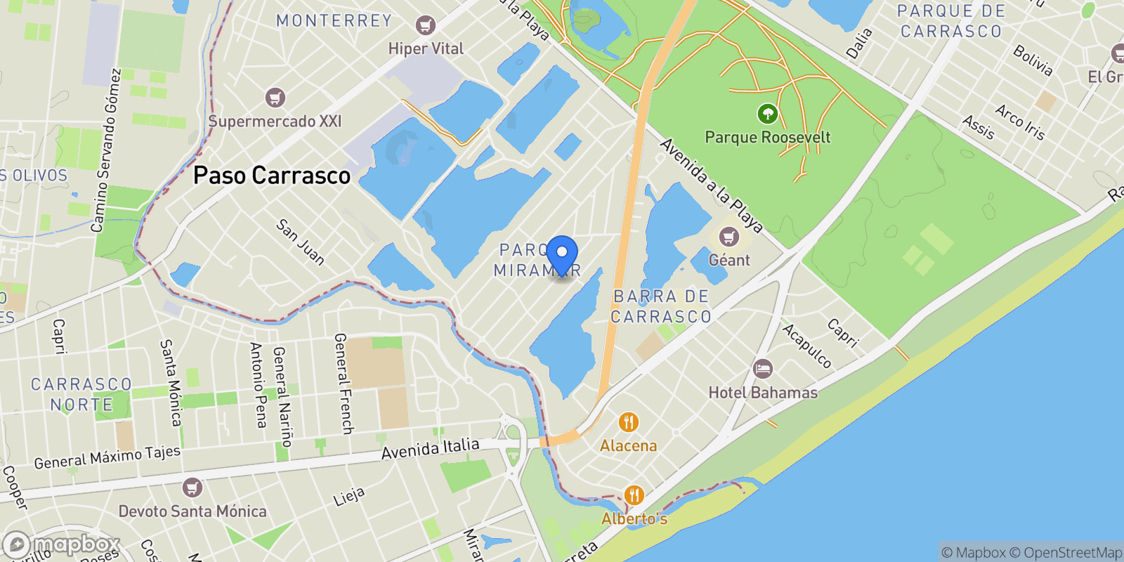Map showing Parque de Miramar, 15000 Ciudad de la Costa, Departamento de Canelones, Uruguay, Ciudad de la Costa, Canelones Department, Uruguay.