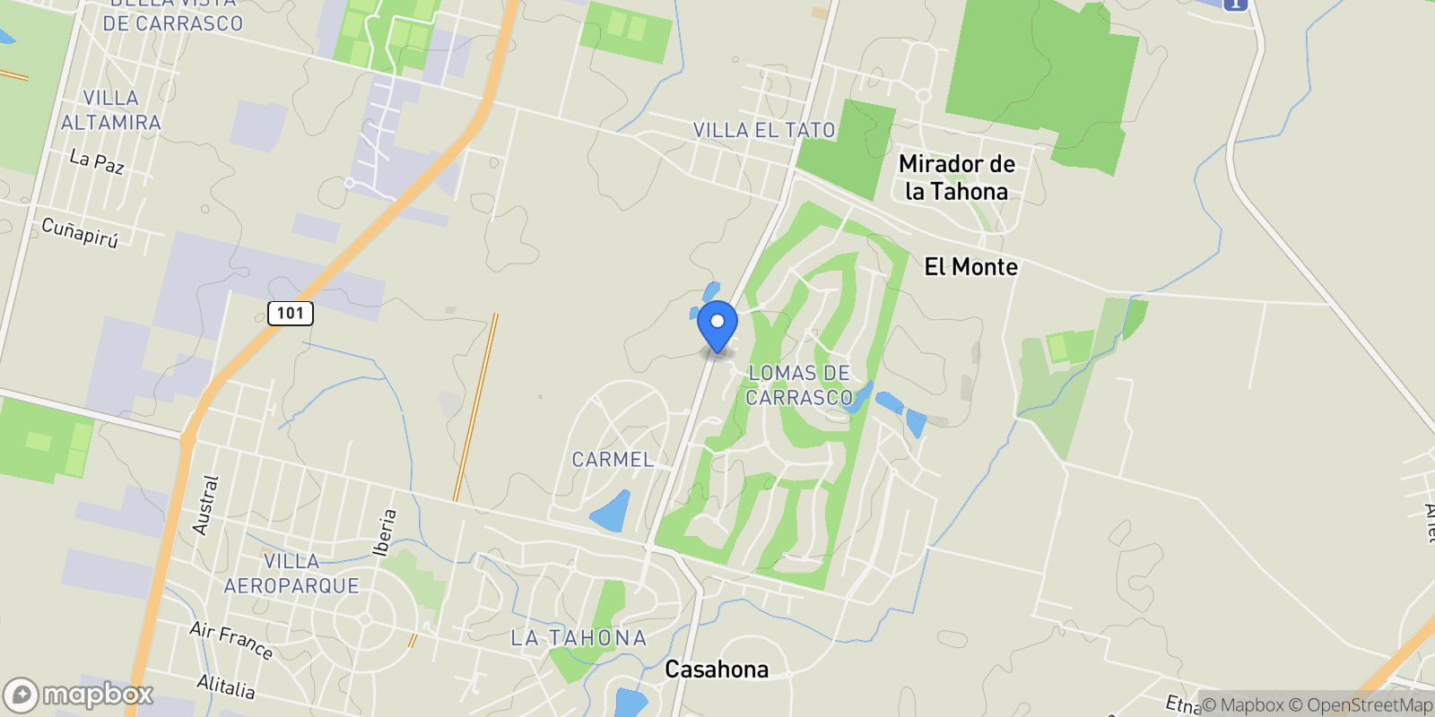 Map showing 628F+HRF, 15000 General Seregni, Canelones Department, Uruguay, Lomas de Carrasco, Canelones Department, Uruguay.