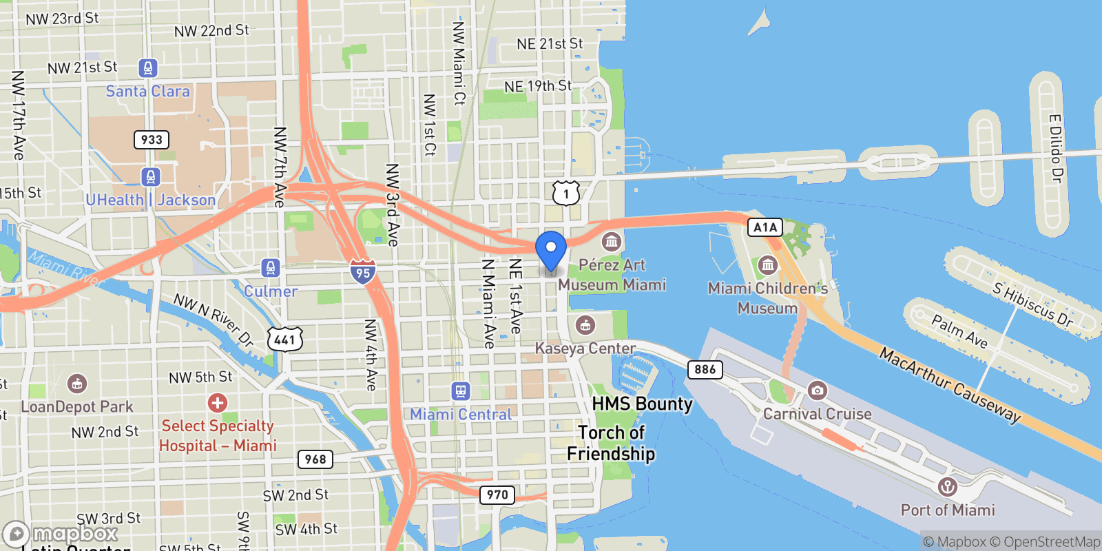 Map showing 1000 Biscayne Blvd Unit# 4401, Miami, FL 33132, Miami, Florida, United States.