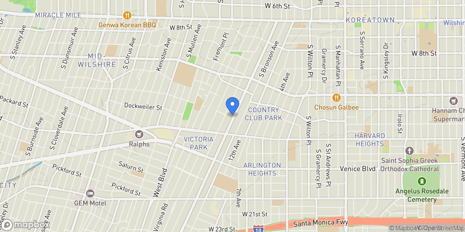 Map showing 1189 Crenshaw Boulevard, Los Angeles, California, United States.
