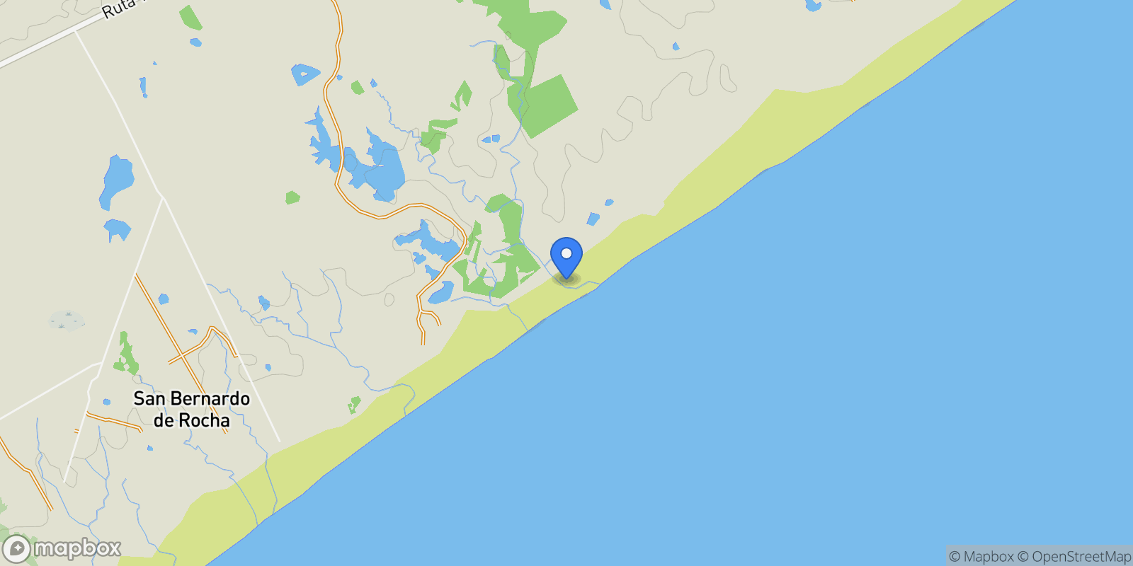 Map showing Ruta 10 Juan Díaz de Solís, Km. 246.5, Rocha, RO, Pueblo Nuevo, Rocha Department, Uruguay.