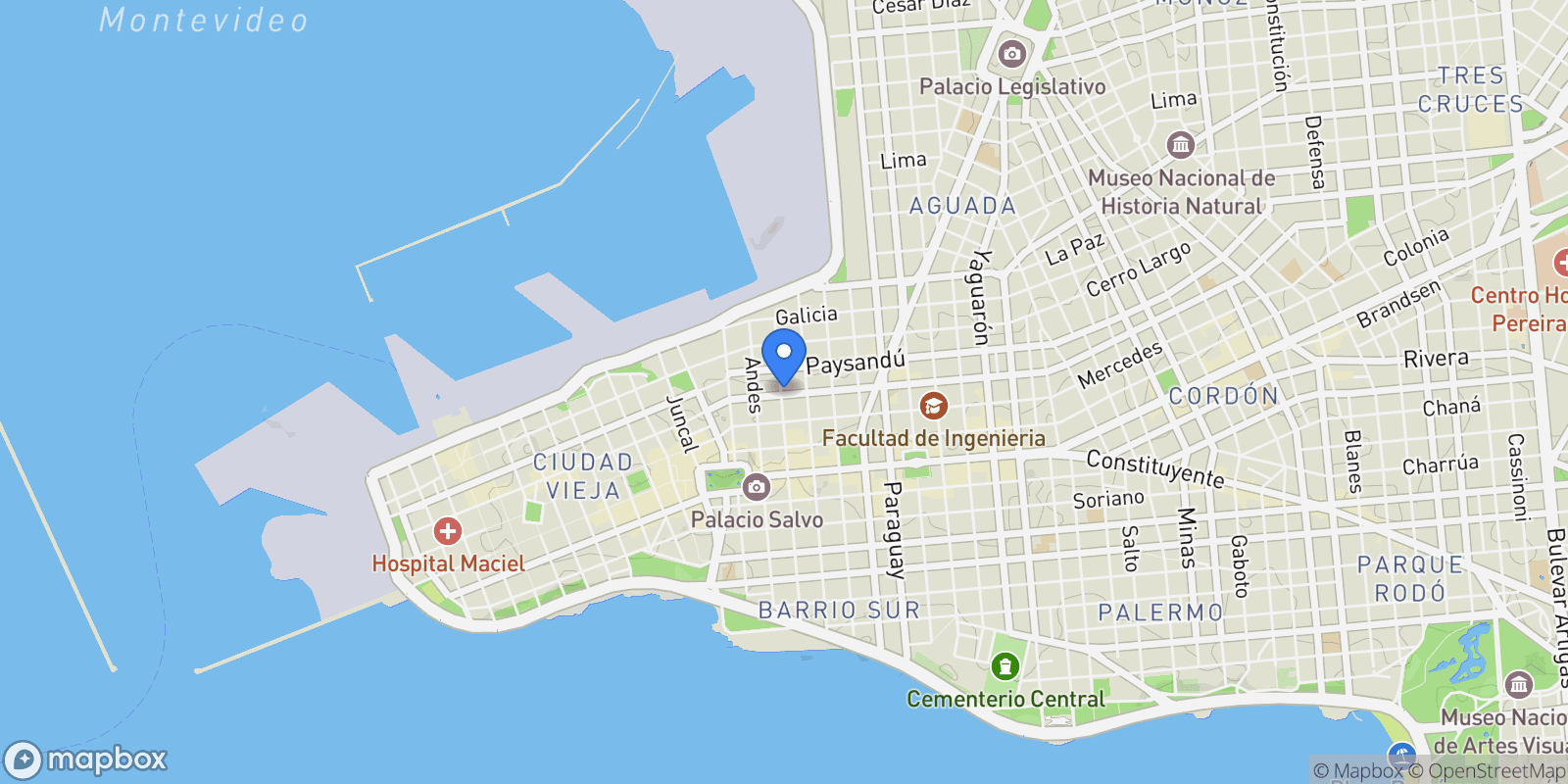 Map showing Uruguay 907, Montevideo, MO 11100, Montevideo, Departamento de Montevideo, Uruguay.