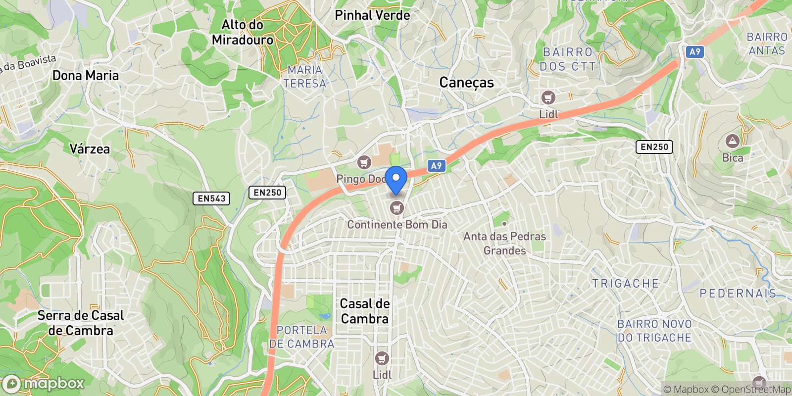Map showing 1685-610 Caneças, Portugal, Ramada e Canecas, Lisbon, Portugal.