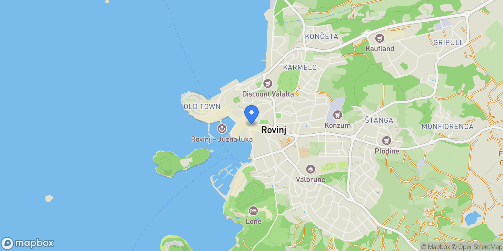 Map showing Rovinj, Istria County, Croatia.