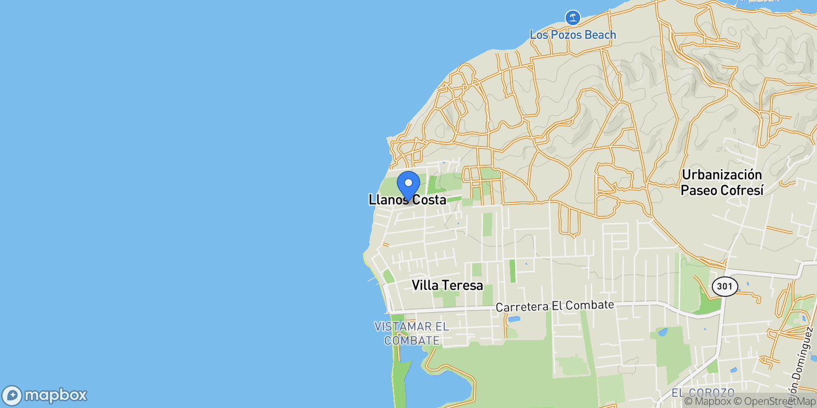 Map showing Cabo Rojo CARR 3301 Km 2.6, El Combate, Cabo Rojo, Puerto Rico.