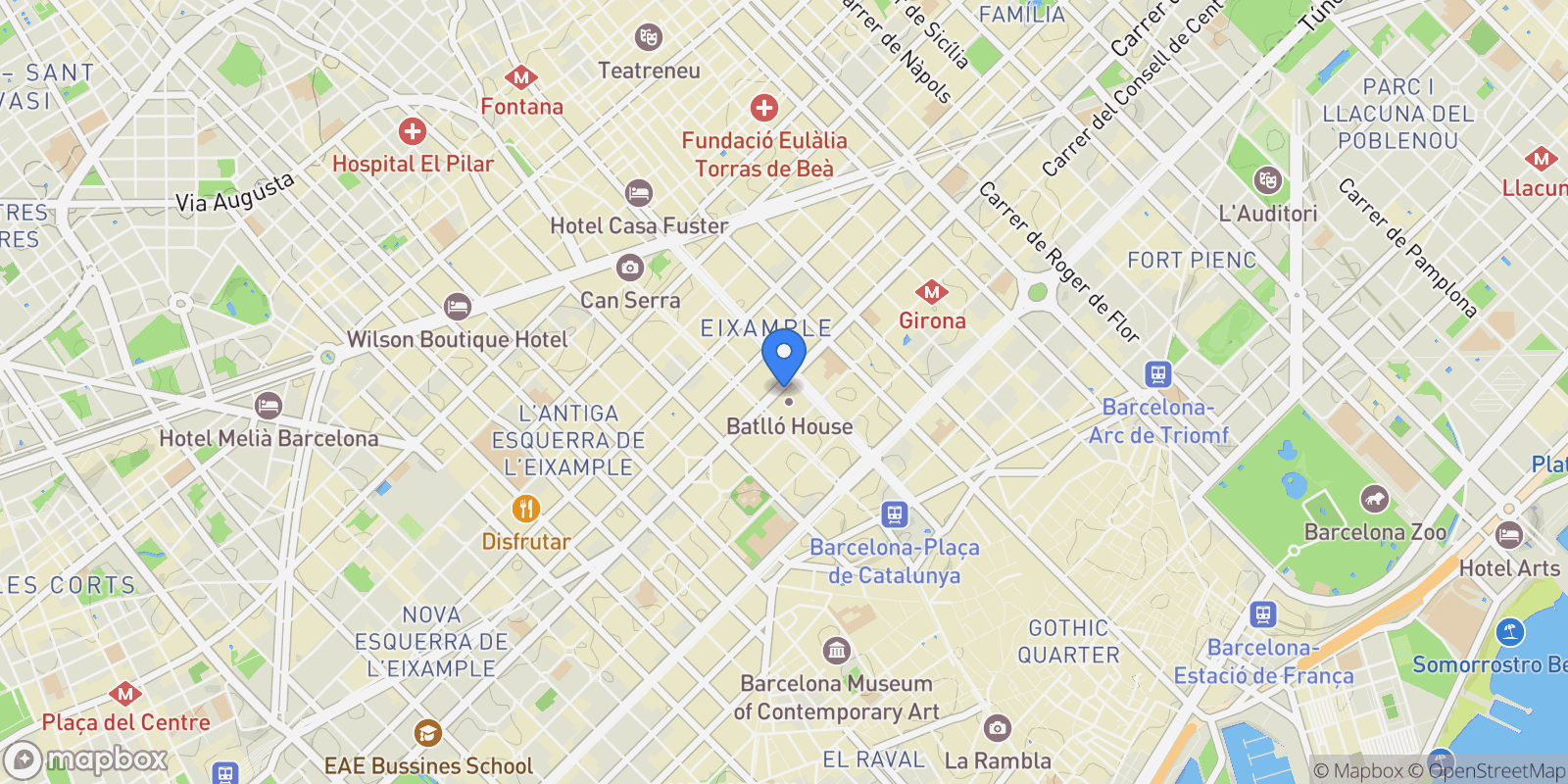 Map showing paseo de gracia, Barcelona, Eixample, Barcelona, Spain.