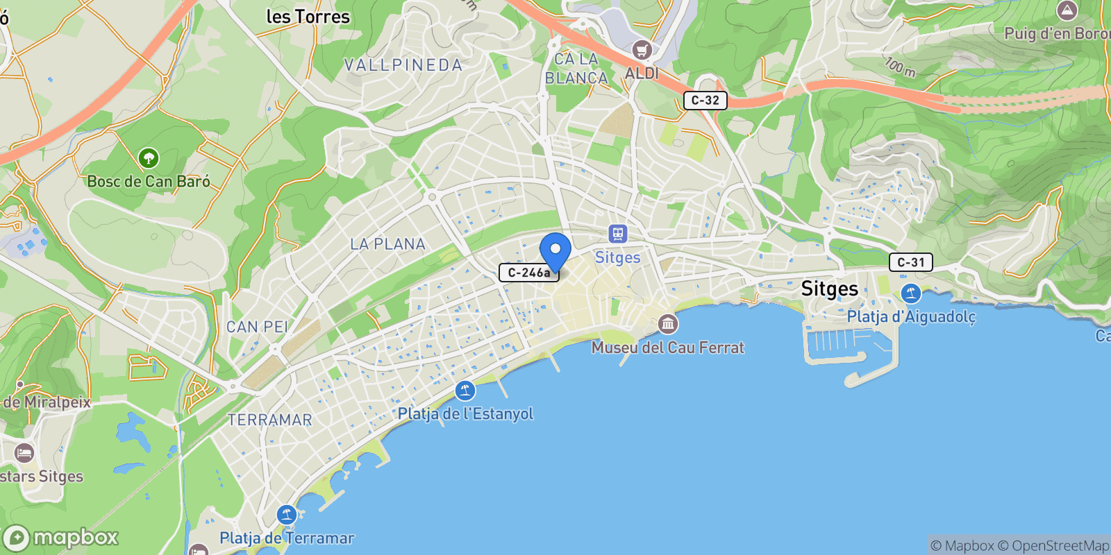 Map showing de las acacias, Barcelona, Sitges, Catalonia, Spain.