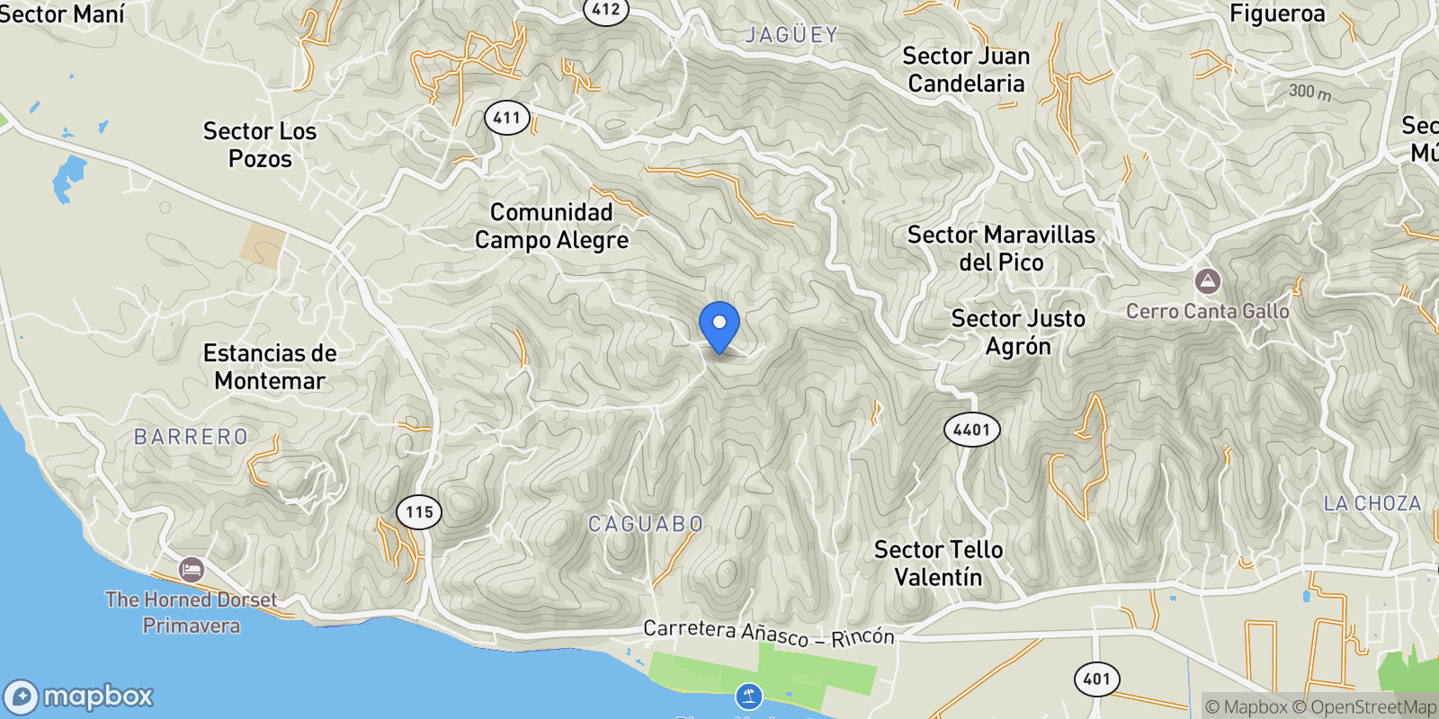 Map showing Rincon CARR 115 KM 6.4, Stella, Rincón, Puerto Rico.