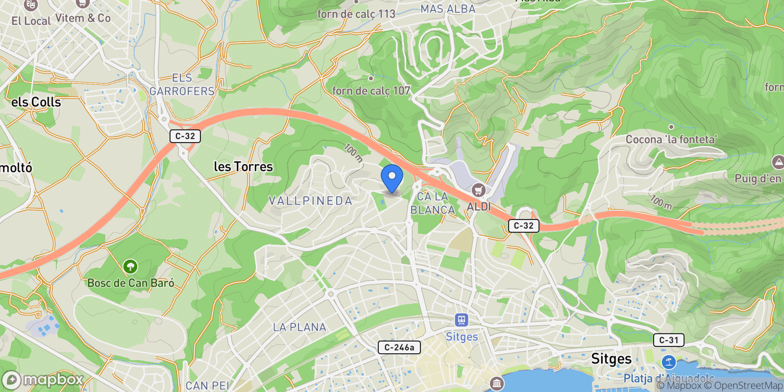 Map showing Passeig Isaac Albéniz, 08870 Sitges, Barcelona, Spain, Sitges, Catalonia, Spain.