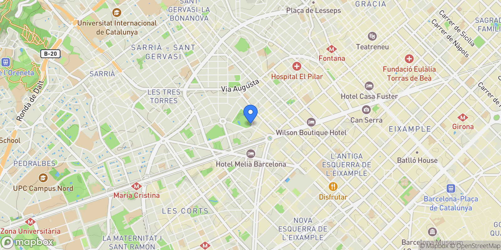Map showing Pau Casals, Barcelona, Sarria - Sant Gervasi, Barcelona, Spain.