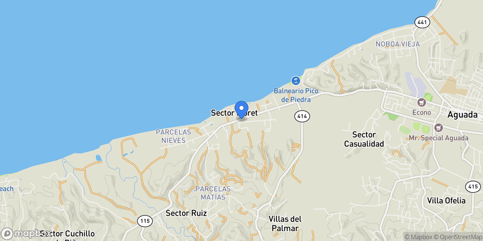 Map showing Aguada MAR AZUL Carr 115, Aguada, Aguada, Puerto Rico.
