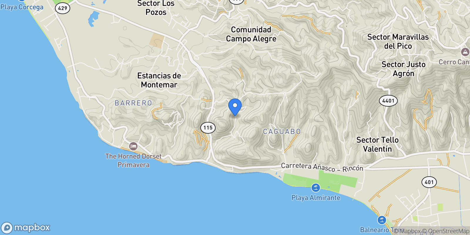Map showing Añasco CARRETERA 115 KM 7. BO CAGUABO 0, Añasco, Añasco, Puerto Rico.