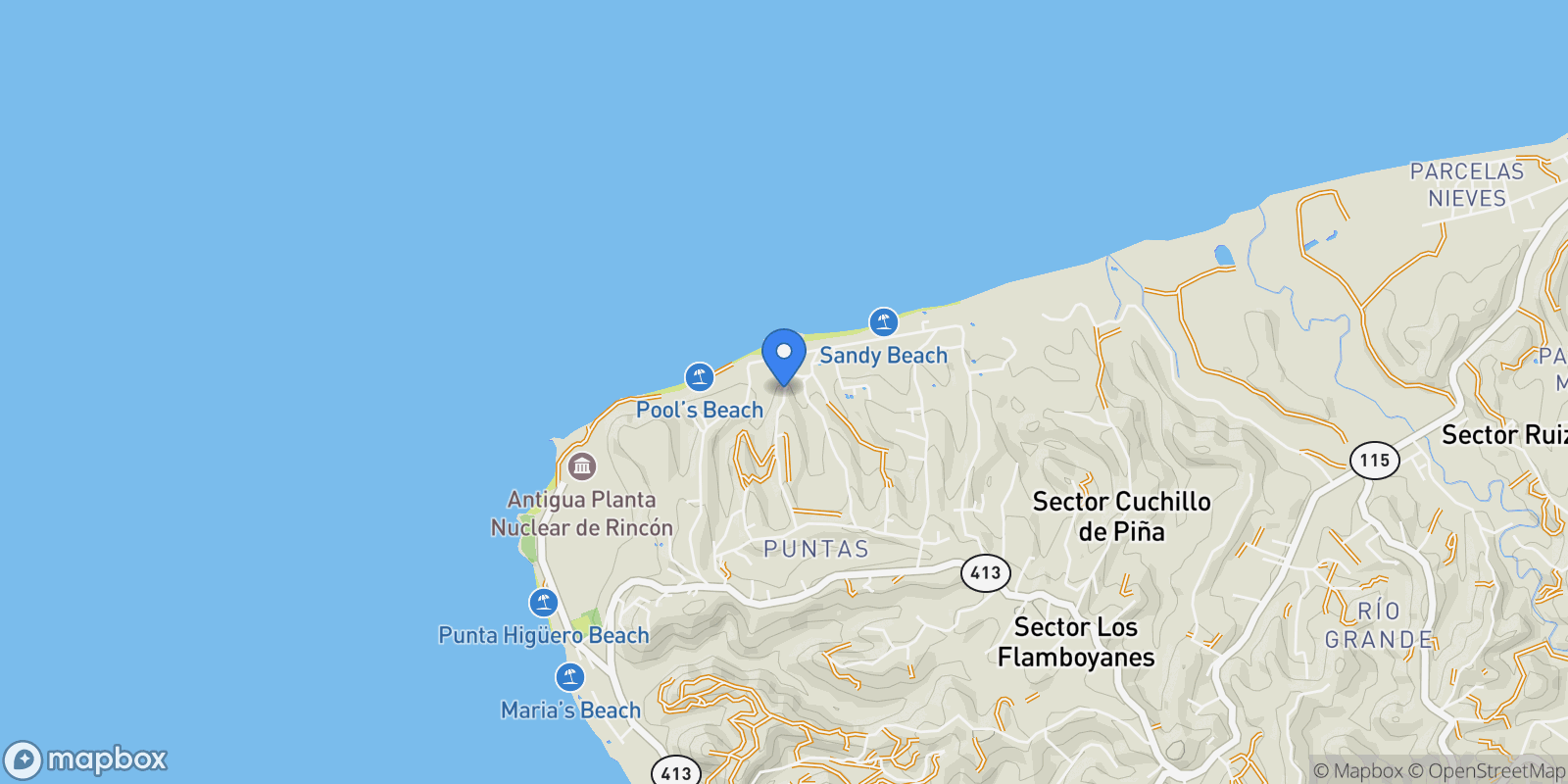 Map showing Rincon CALLE VISTA LINDA BO PUNTAS 0, Aguada, Aguada, Puerto Rico.