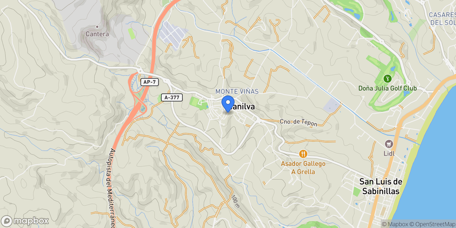 Map showing Brisas Del Hacho, 29692, Manilva, Malaga, Manilva, Manilva, Andalusia, Spain.