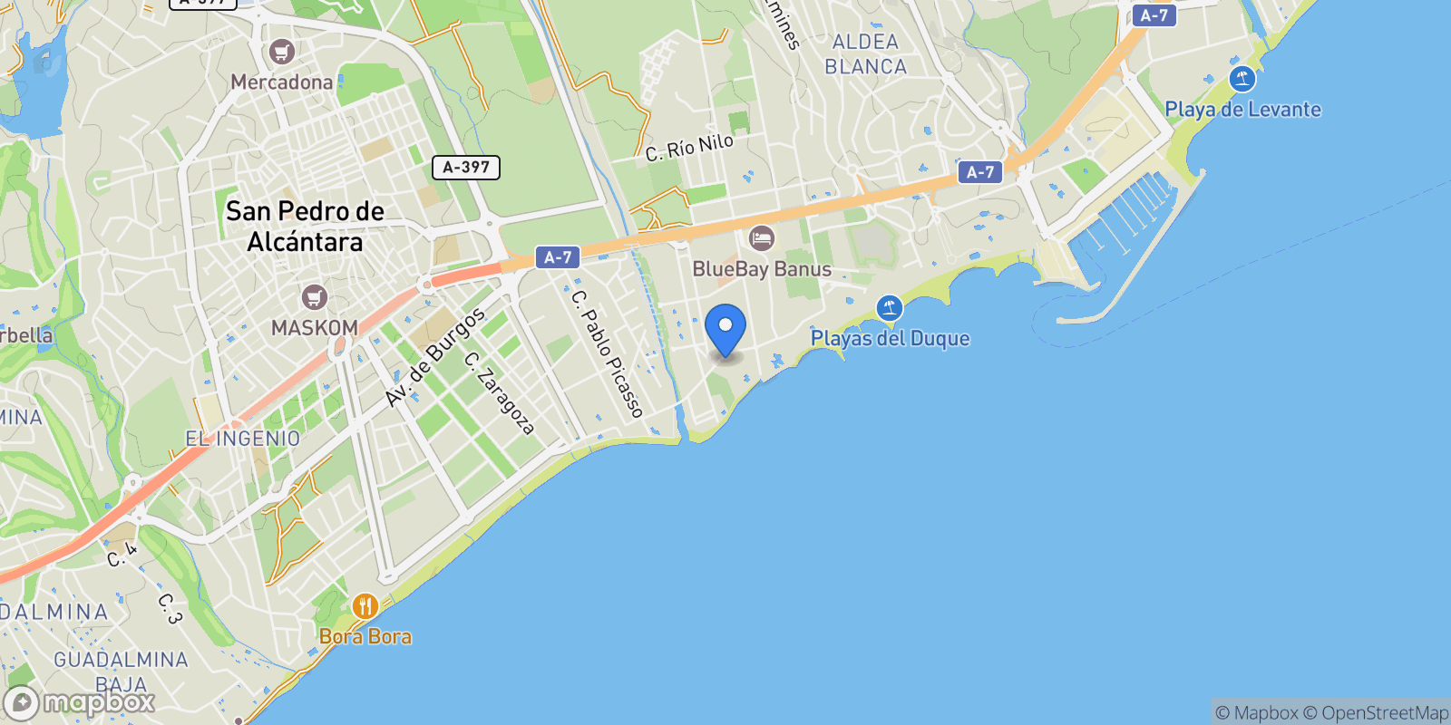 Map showing Urbanizacion Nueva Andalucia Aloha, 29660, Marbella, Malaga, Marbella, Puerto Banus, Marbella, Spain.