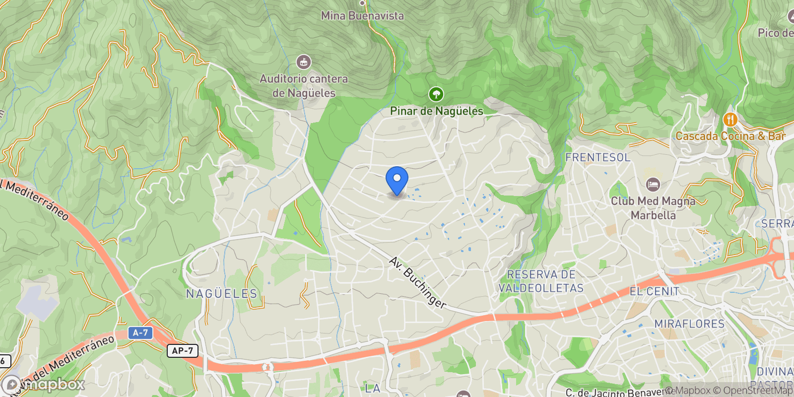 Map showing Calle Mozart, 29602, Marbella, Malaga, Marbella, Sierra Blanca, Marbella, Spain.