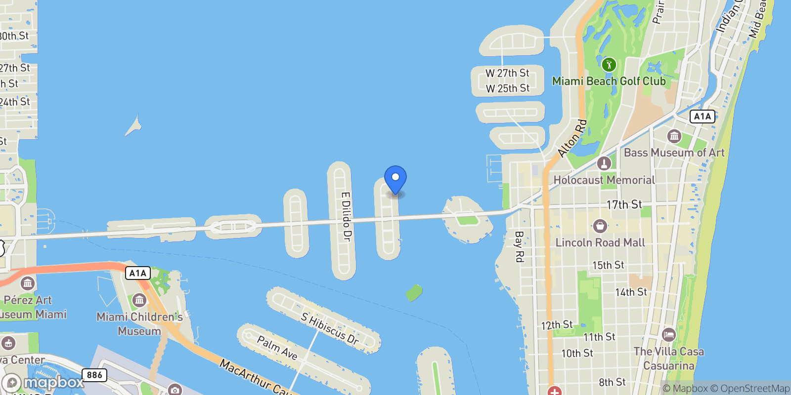 Map showing 327 E Rivo Alto Dr , Miami Beach, FL 33139, Miami Beach, Florida, United States.