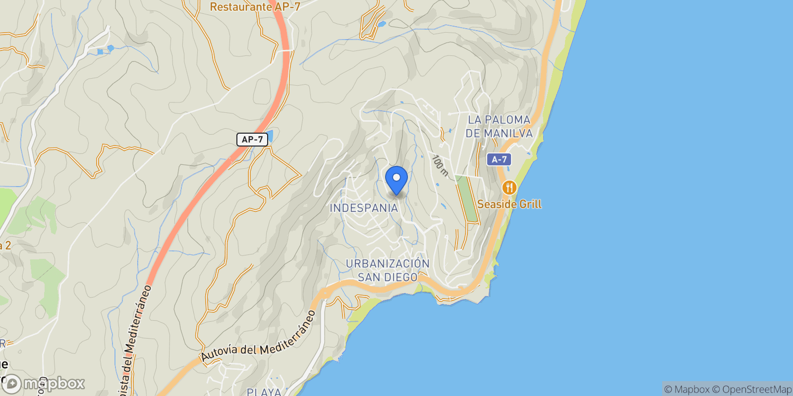 Map showing Arrabal Calataraje, 29691, Manilva, Malaga, Manilva, Manilva, Andalusia, Spain.