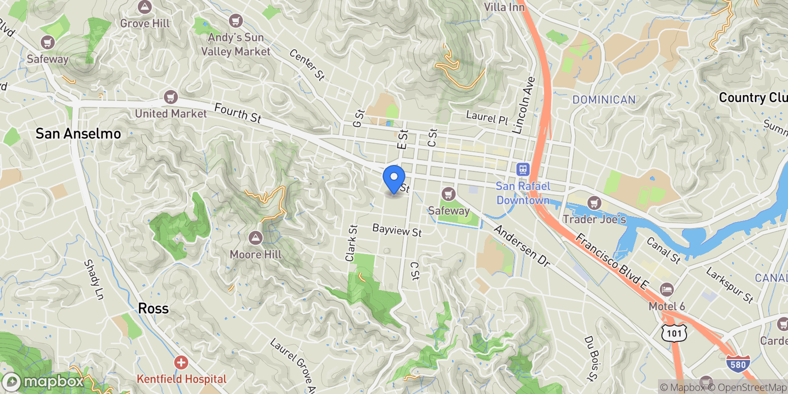 Map showing 29 Frances Street, San Rafael, CA 94901, San Rafael, California, United States.