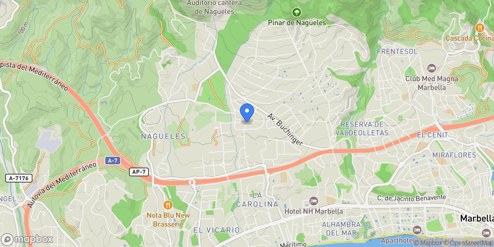 Map showing Calle Cómpeta, 29602, Marbella, Malaga, Marbella, Sierra Blanca, Marbella, Spain.