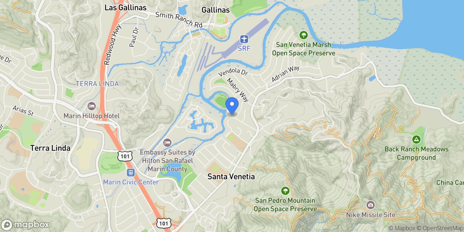 Map showing 50 Meadow Drive, San Rafael, CA 94903, San Rafael, California, United States.
