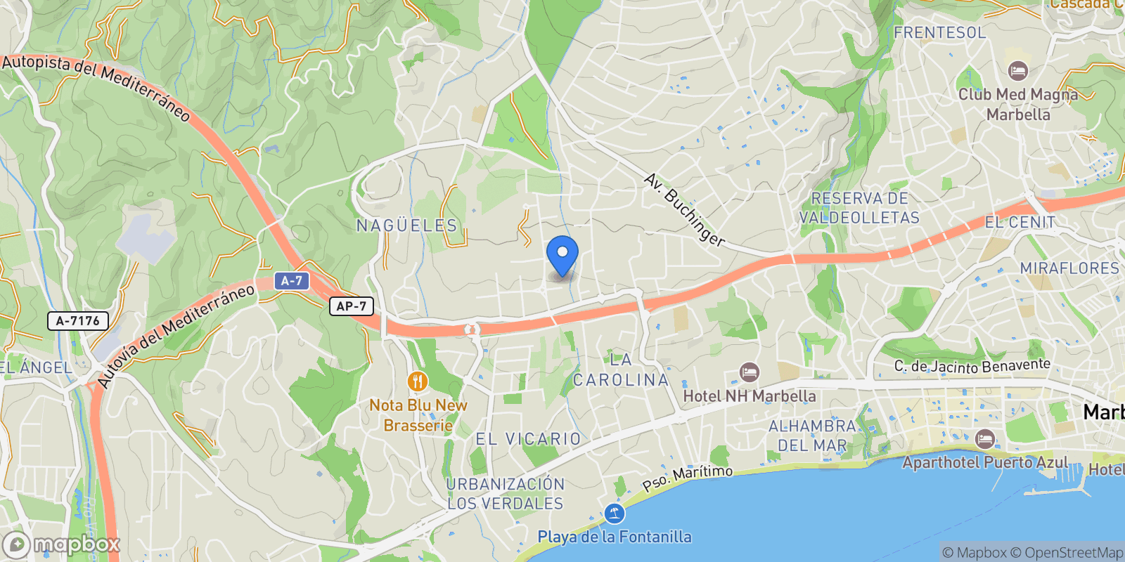Map showing Nueva Andalucía, 29660, Marbella, Malaga, Marbella, Marbella, Andalusia, Spain.