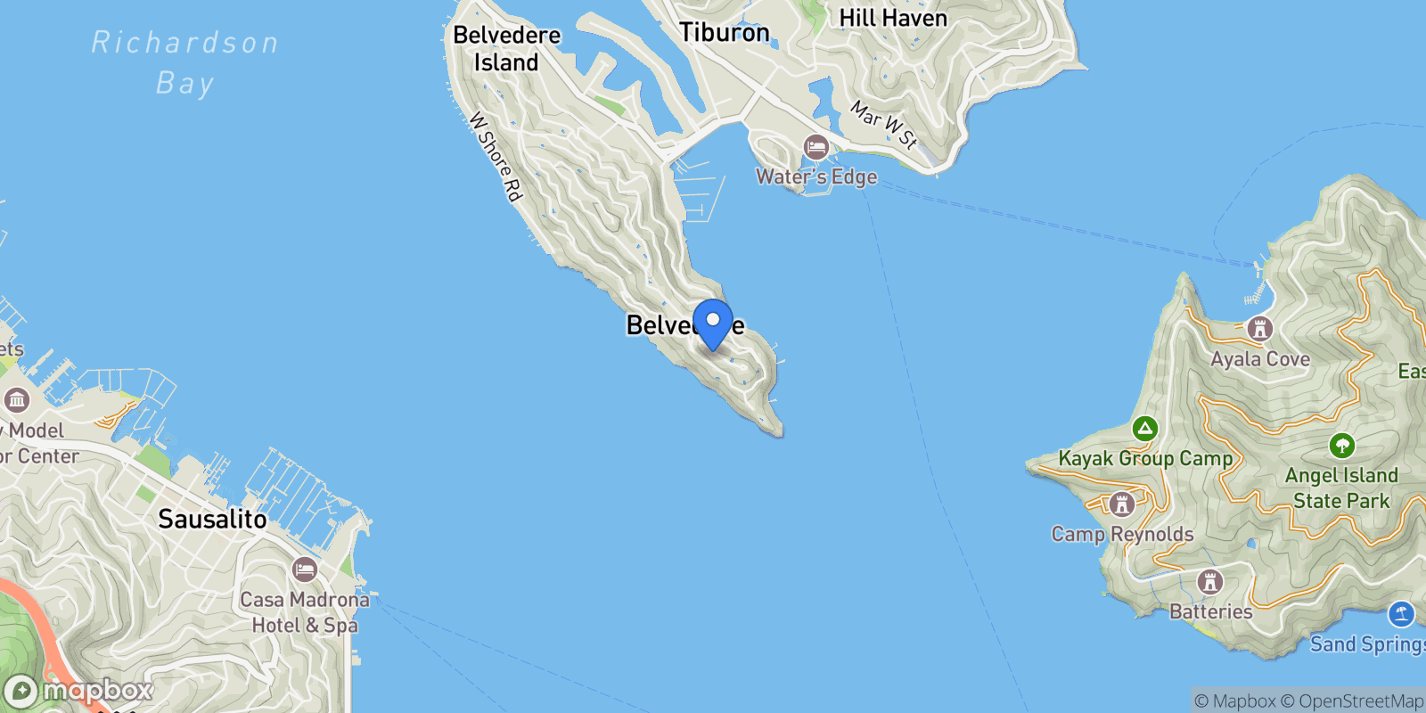 Map showing 419 Golden Gate Avenue, Belvedere, CA 94920, Tiburon, California, United States.