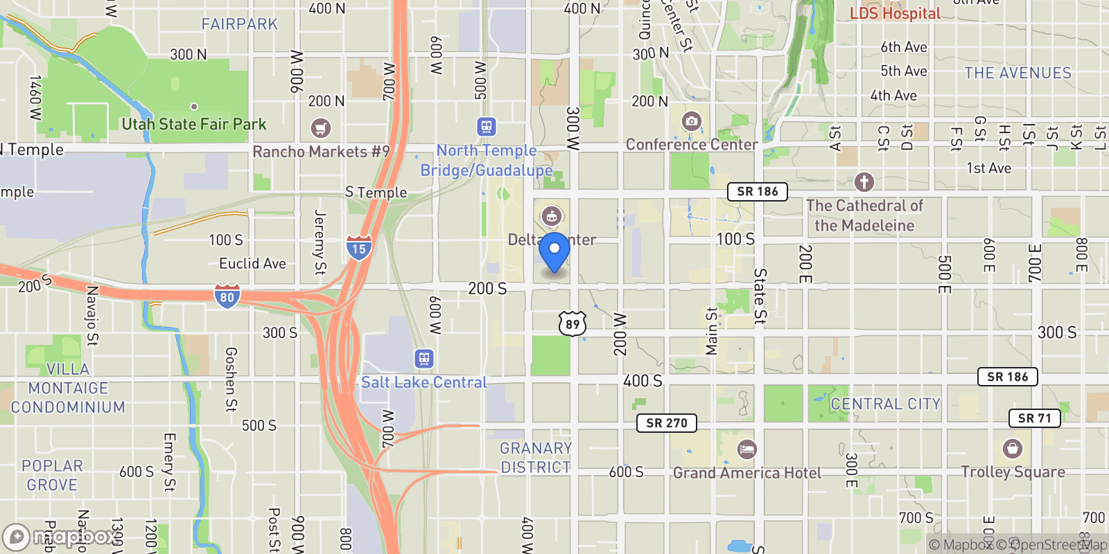 Map showing 328 West 200 South Unit 601, Salt Lake City, UT 84101, Salt Lake City, Utah, United States.