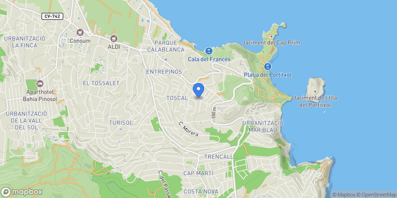 Map showing JAVEA, Alicante, Xabia / Javea, Valencian Community, Spain.