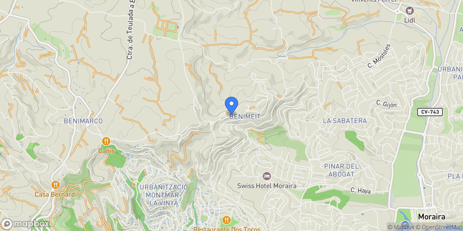 Map showing MORAIRA, Alicante, Moraira, Teulada, Valencian Community.