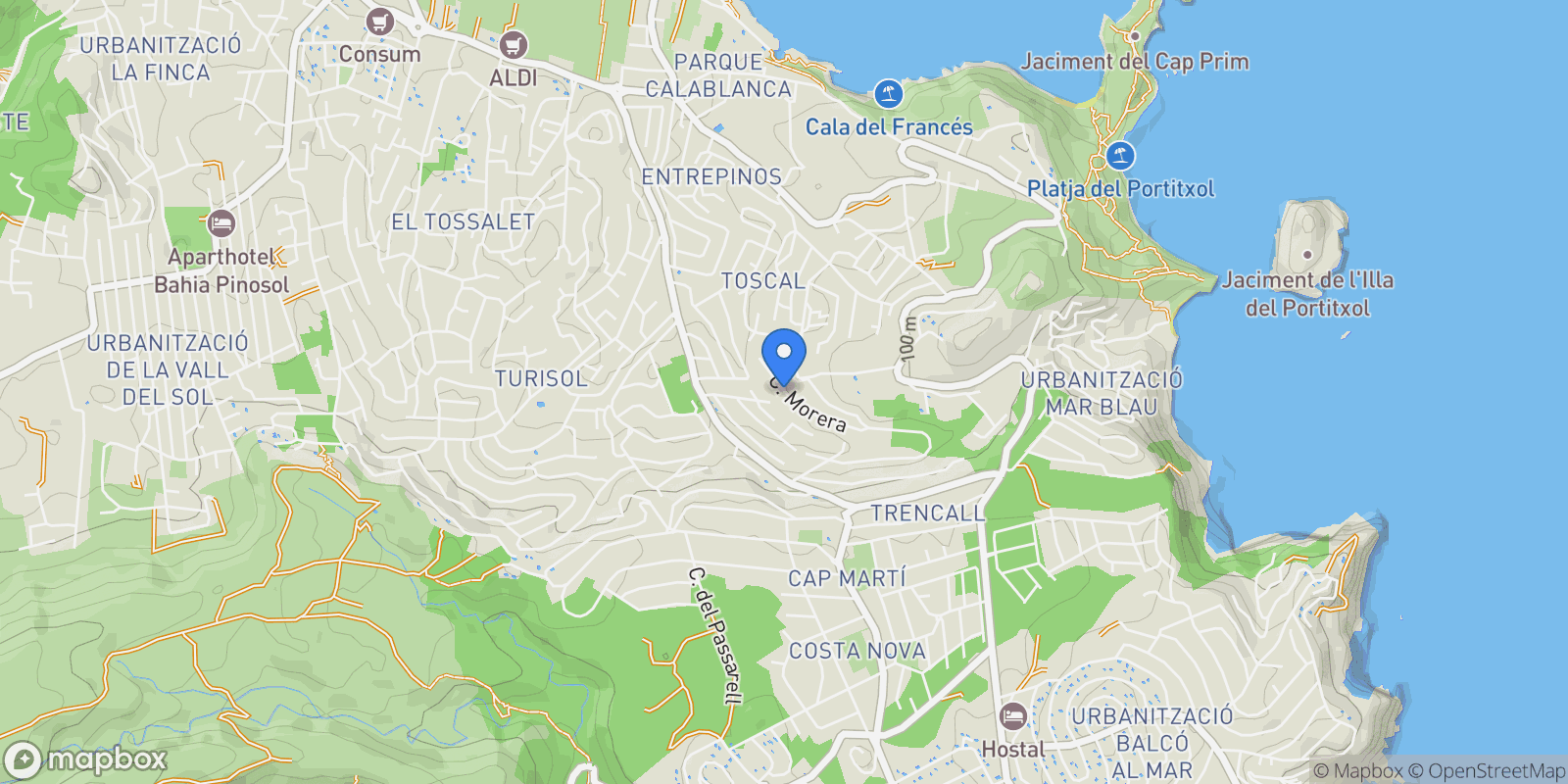 Map showing JAVEA, Alicante, El Tosalet, Xabia / Javea, Valencian Community.