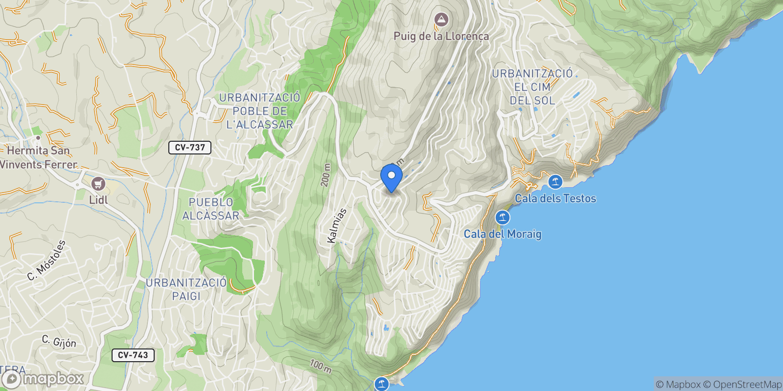 Map showing BENITACHELL, Alicante, Cumbre del Sol, el Poble Nou de Benitatxell / Benitachell, Valencian Community.
