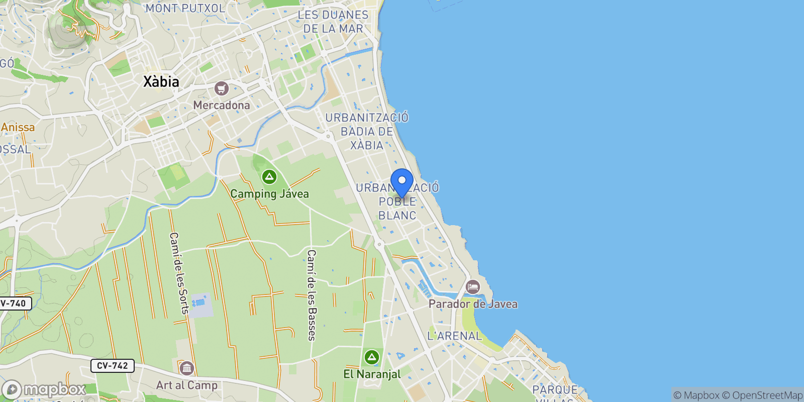 Map showing JAVEA, Alicante, Xabia / Javea, Valencian Community, Spain.