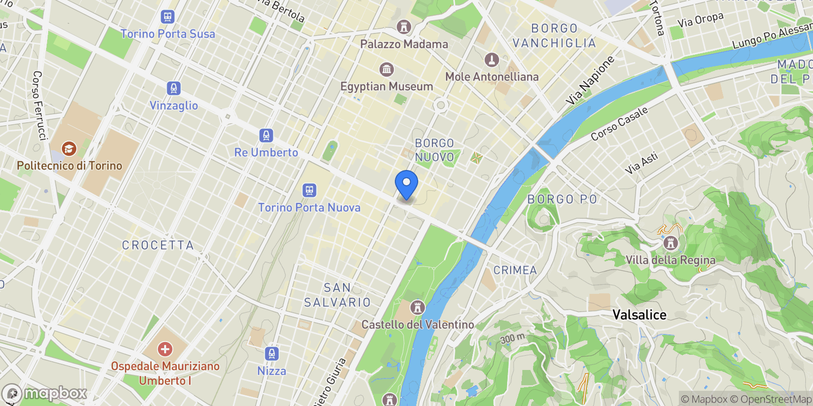 Map showing Corso Vittorio Emanuele II, Turin, Piedmont, Italy.