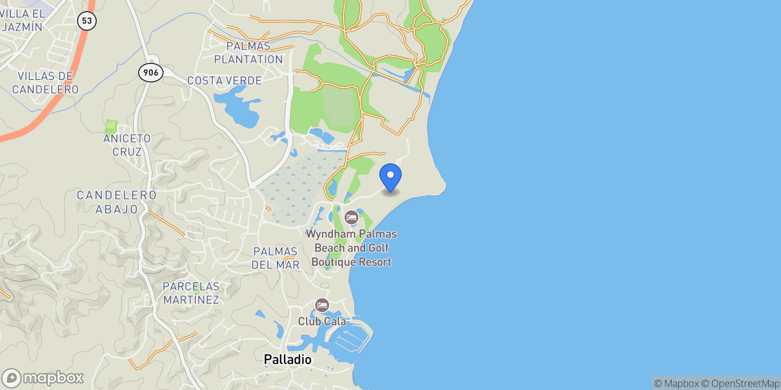 Map showing Crescent Beach, Palmas del Mar, Humacao, Puerto Rico.