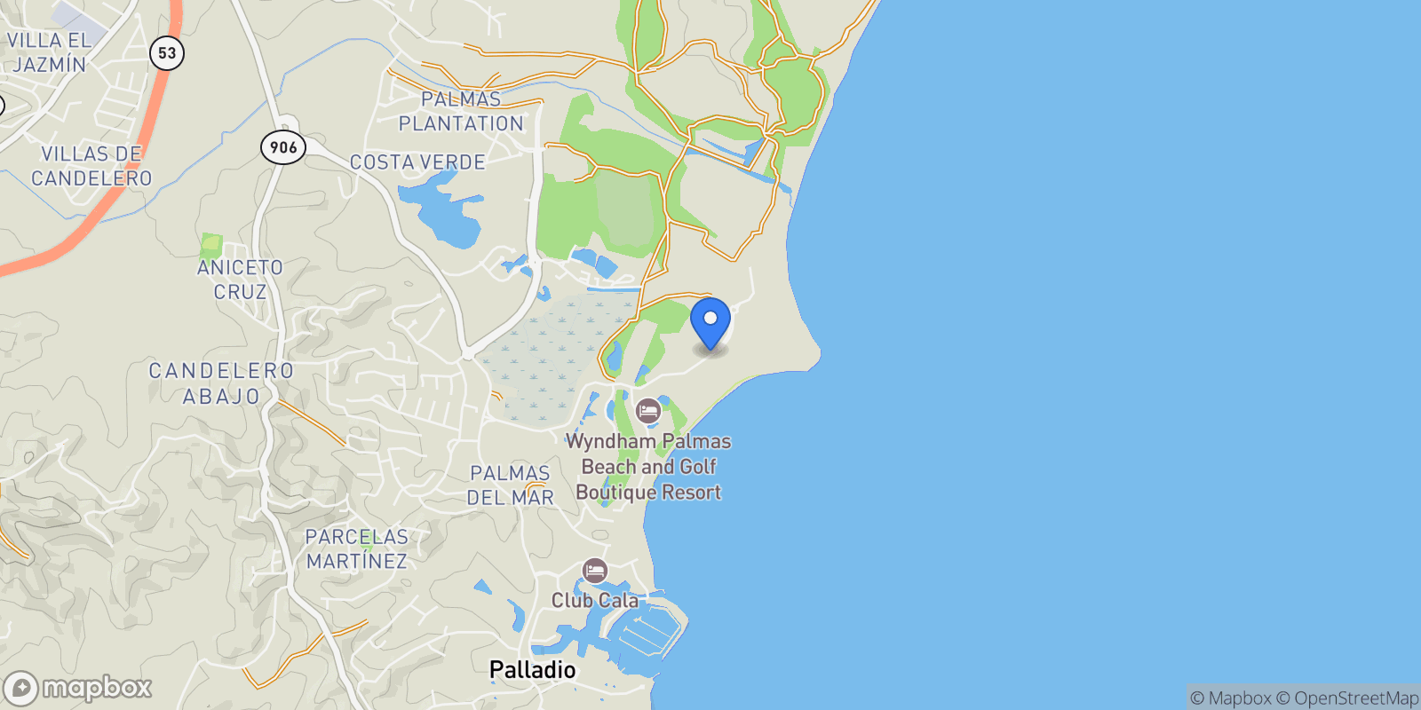 Map showing Harbour Lights Ests, Palmas del Mar, Humacao, Puerto Rico.