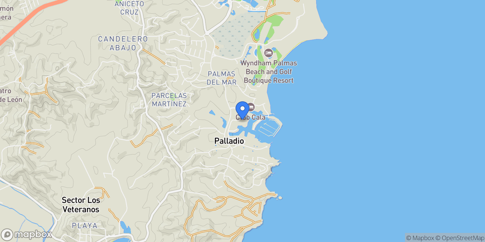 Map showing 50 Peninsula De San Juan, Palmas del Mar, Humacao, Puerto Rico.