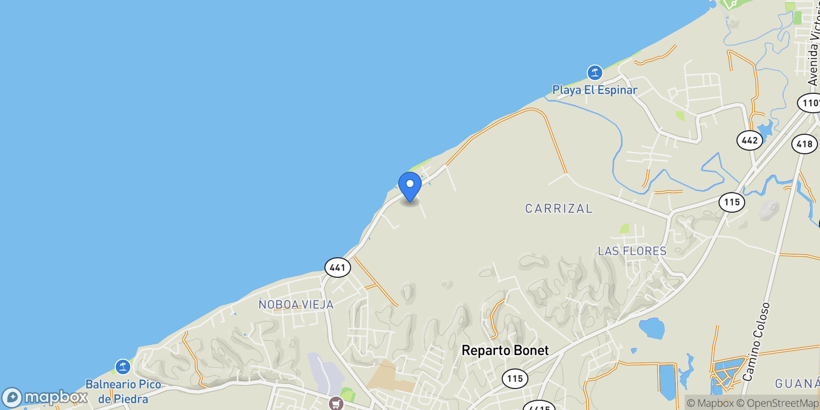 Map showing Aguada PR 441 KM 2.2 INT. BO. CARRIZAL AGUADA P.R 0, Aguadilla Pueblo, Aguada, Puerto Rico.