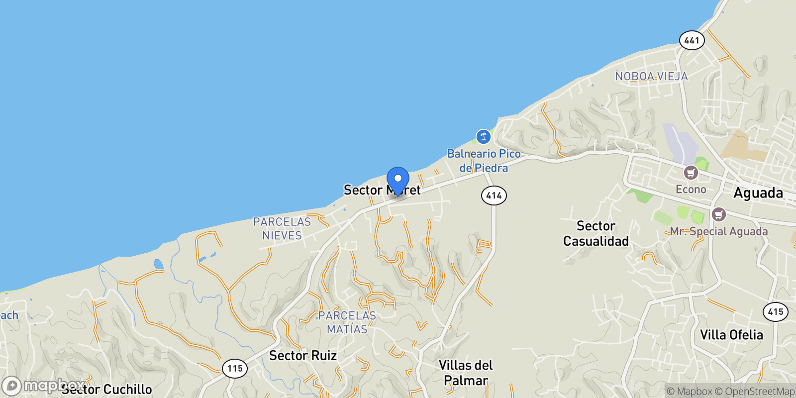 Map showing Aguada PR 115 AGUADA RINCON, CONDO. MARAZUL, FRENTE AL MAR 7, Aguada, Aguada, Puerto Rico.