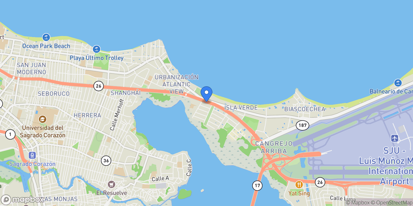 Map showing Carolina ISLA VERDE, EXT. VILLAMAR, CAROLINA P.R 0, Isla Verde, Puerto Rico.