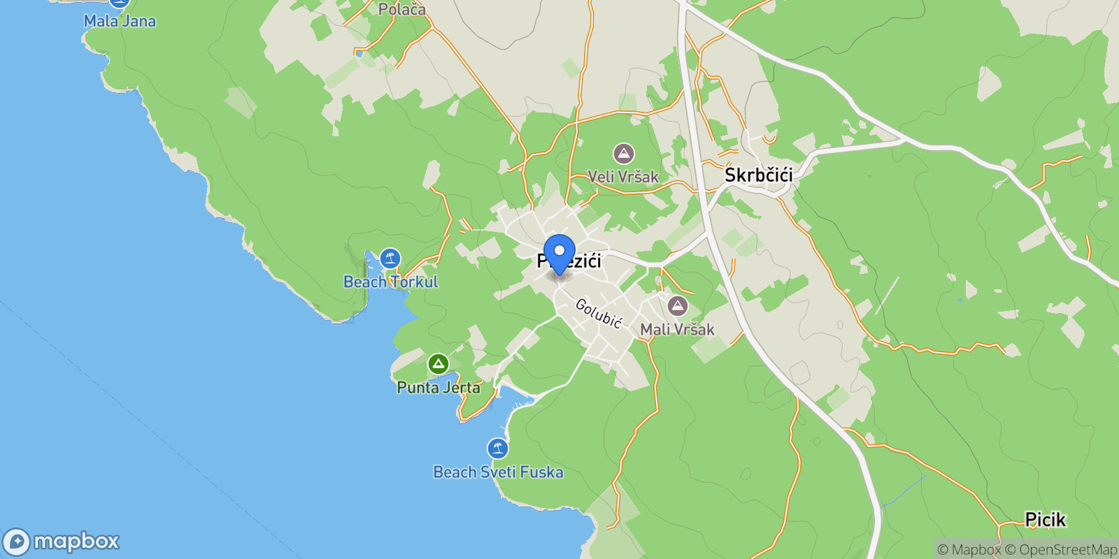 Map showing Pinezici, Primorje-Gorski Kotar County, Croatia.
