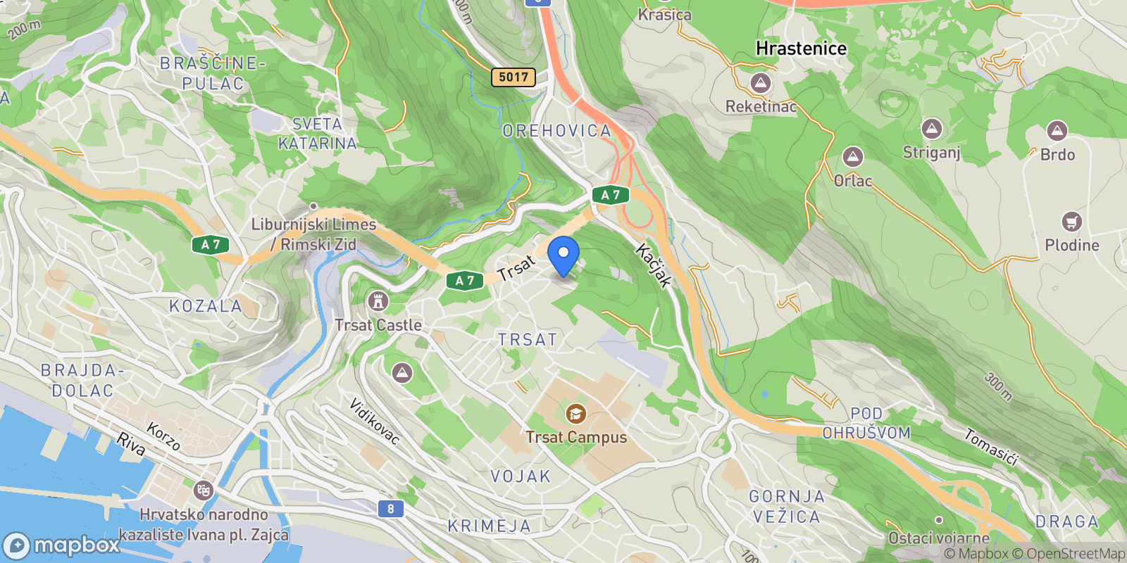 Map showing Mjesni odbor Grad Trsat, Grad Rijeka, Primorje-Gorski Kotar County.
