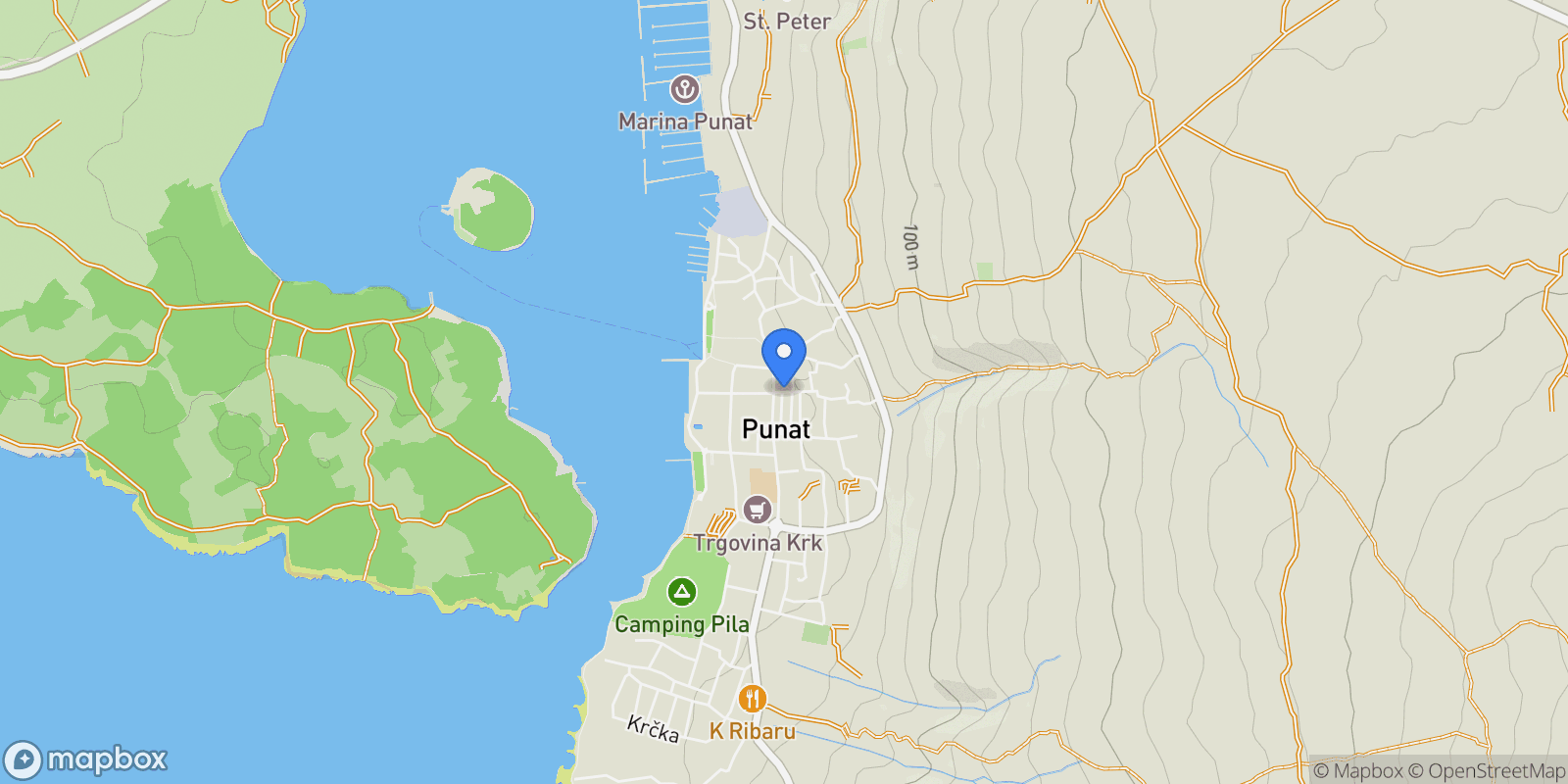 Map showing Punat, Primorje-Gorski Kotar County, Croatia.
