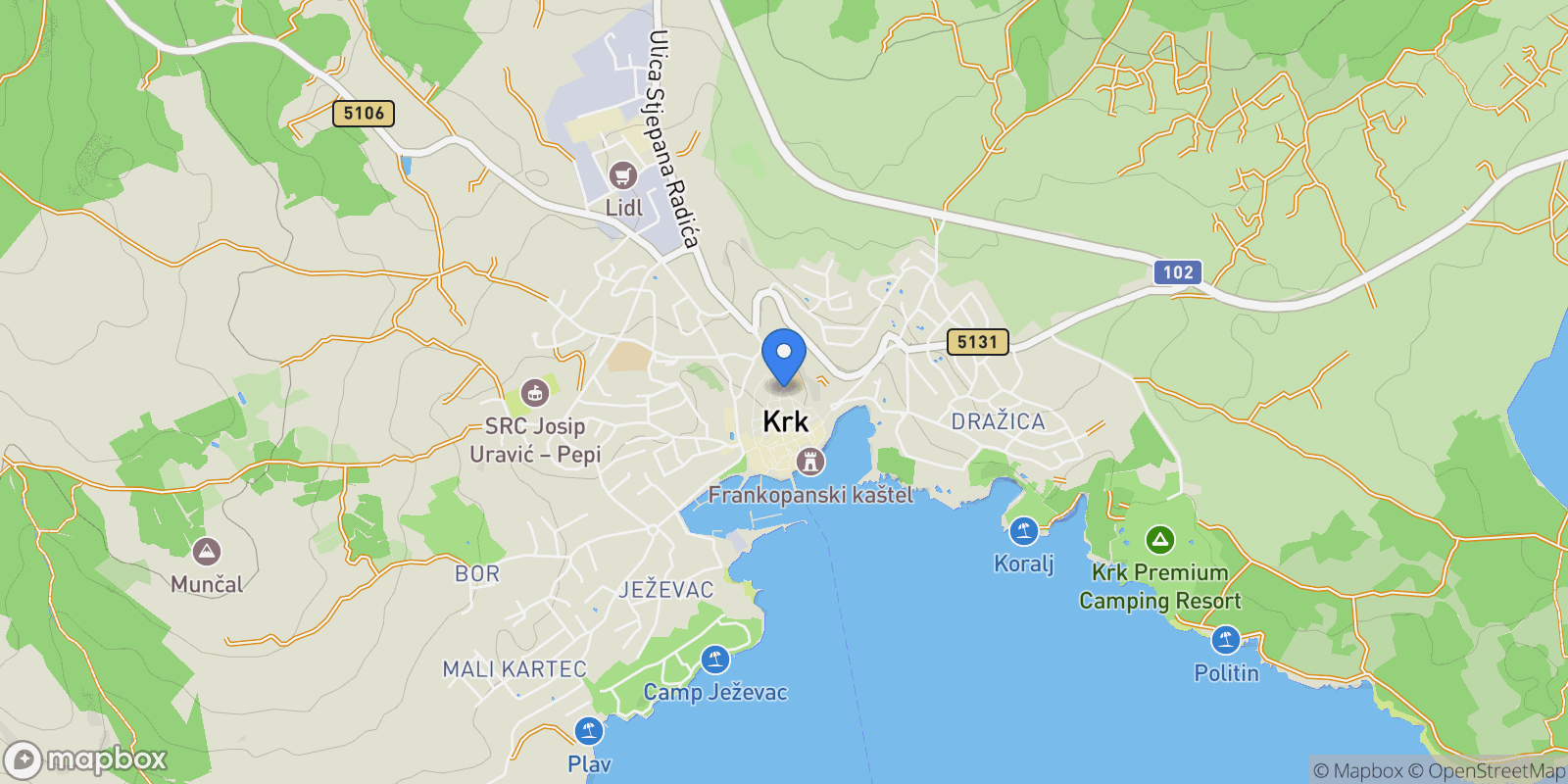 Map showing Krk, Primorje-Gorski Kotar County, Croatia.