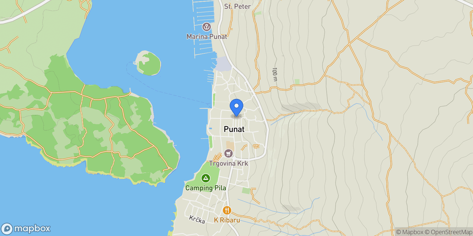 Map showing Punat, Primorje-Gorski Kotar County, Croatia.