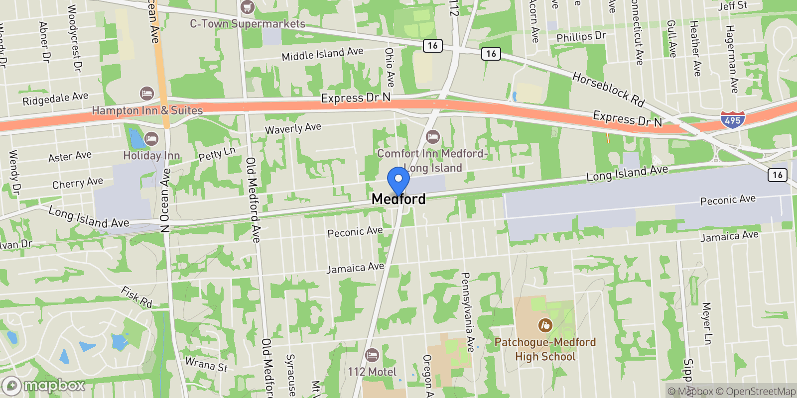 Map showing 0 Terri Dr., Medford, New York, United States.