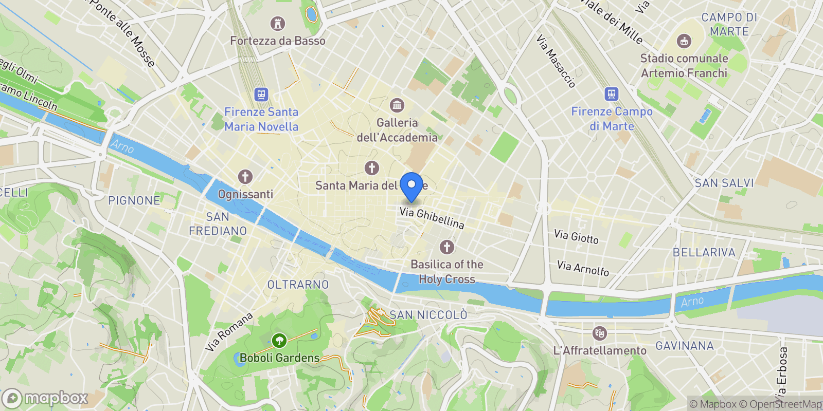 Map showing Florence, Tuscany, Italy.